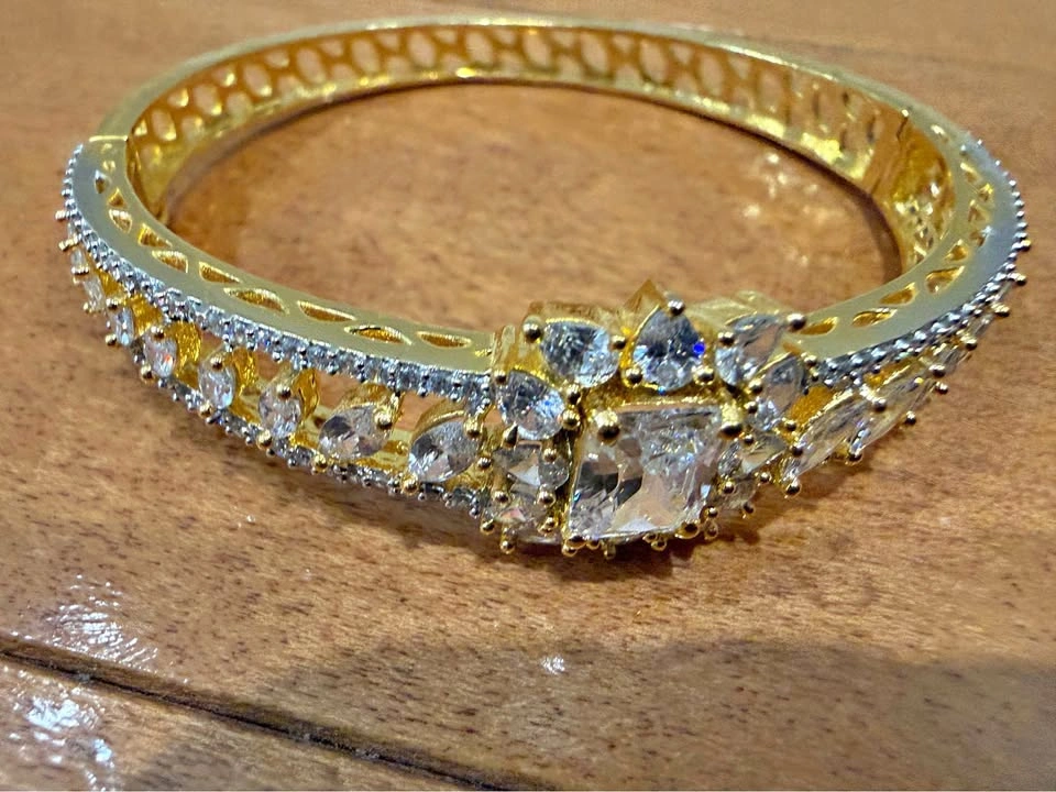 Gold-Toned Cubic Zirconia Bangle Bracelet