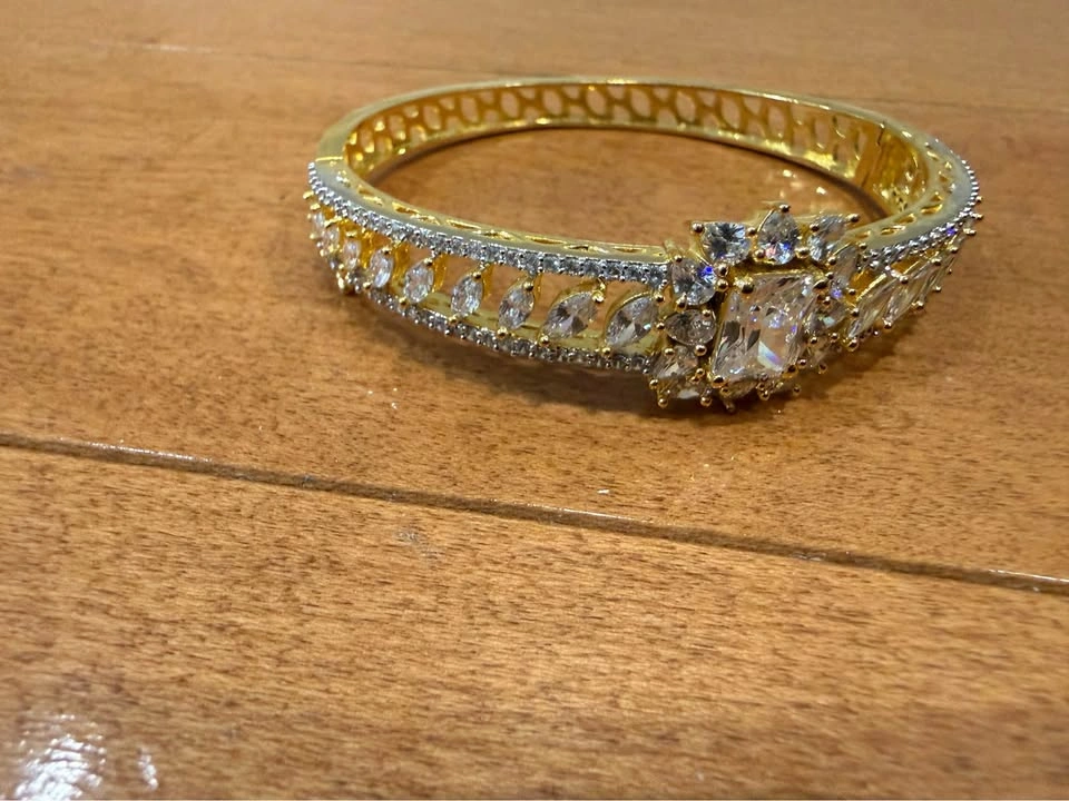 Gold-Toned Cubic Zirconia Bangle Bracelet - photo 2