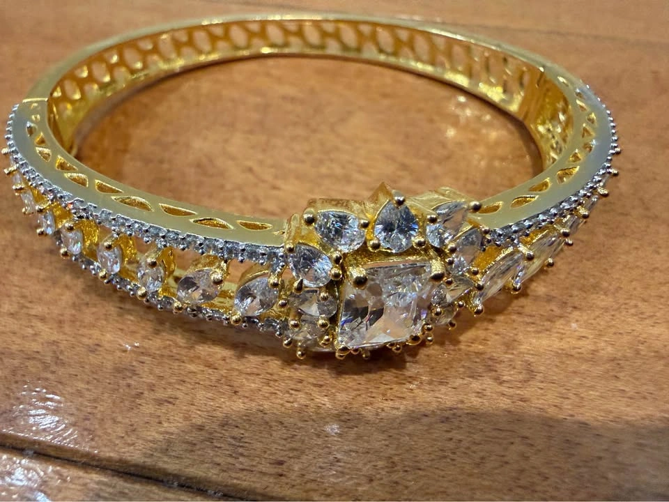 Gold-Toned Cubic Zirconia Bangle Bracelet - photo 3