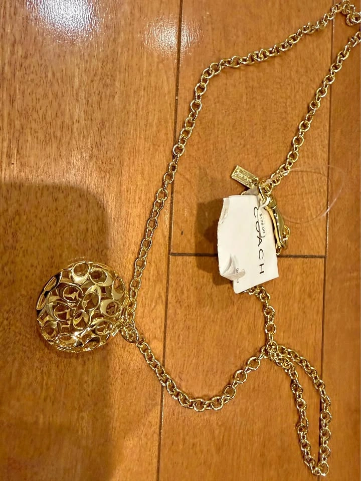 Coach Gold Tone Signature Logo Pendant Necklace