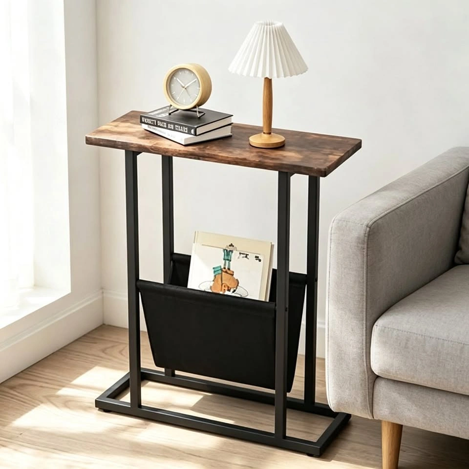 Slim Narrow End Table with Magazine Holder