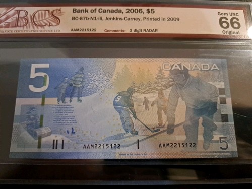 2006 Bank of Canada $5 3-Digit Radar Note, AAM 2215122, BCS 66