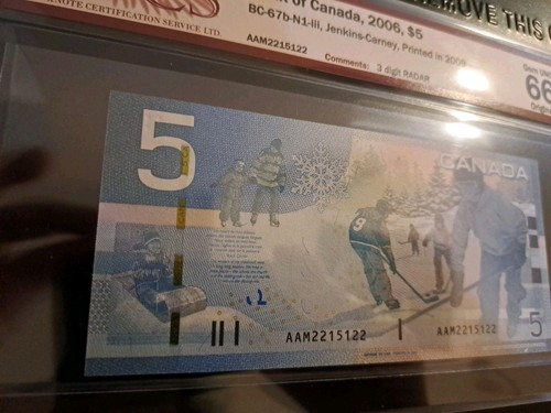 2006 Bank of Canada $5 3-Digit Radar Note, AAM 2215122, BCS 66 - photo 3
