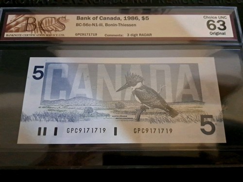 1986 Canada $5 Radar Note GPC 9171719 BCS Ch 63