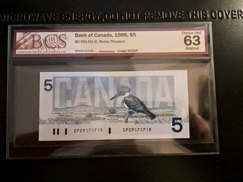 1986 Canada $5 Radar Note GPC 9171719 BCS Ch 63 - photo 2