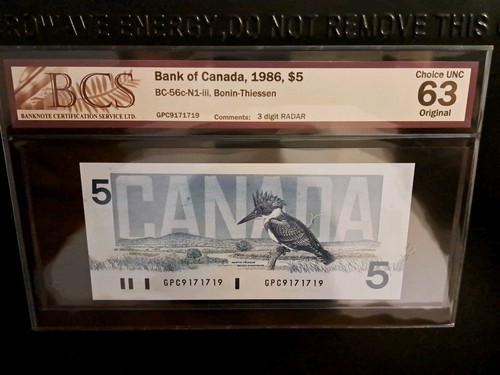 1986 Canada $5 Radar Note GPC 9171719 BCS Ch 63 - photo 3
