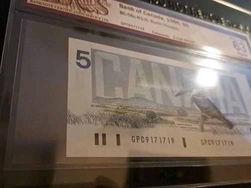1986 Canada $5 Radar Note GPC 9171719 BCS Ch 63 - photo 4