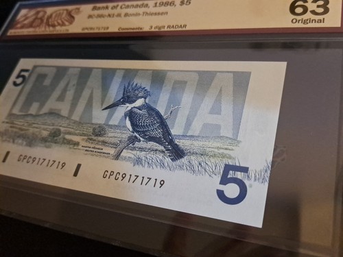 1986 Canada $5 Radar Note GPC 9171719 BCS Ch 63 - photo 5