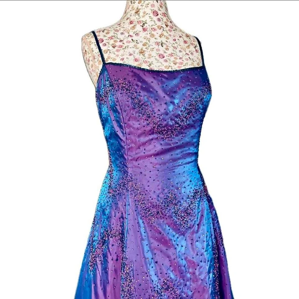 Purple/Blue Beaded Iridescent 90's Vintage Dress