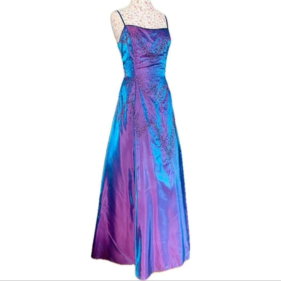 Purple/Blue Beaded Iridescent 90's Vintage Dress - photo 2