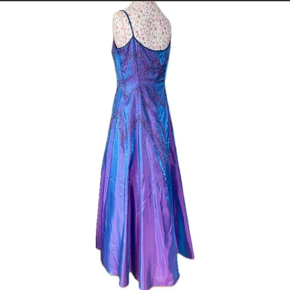 Purple/Blue Beaded Iridescent 90's Vintage Dress - photo 3