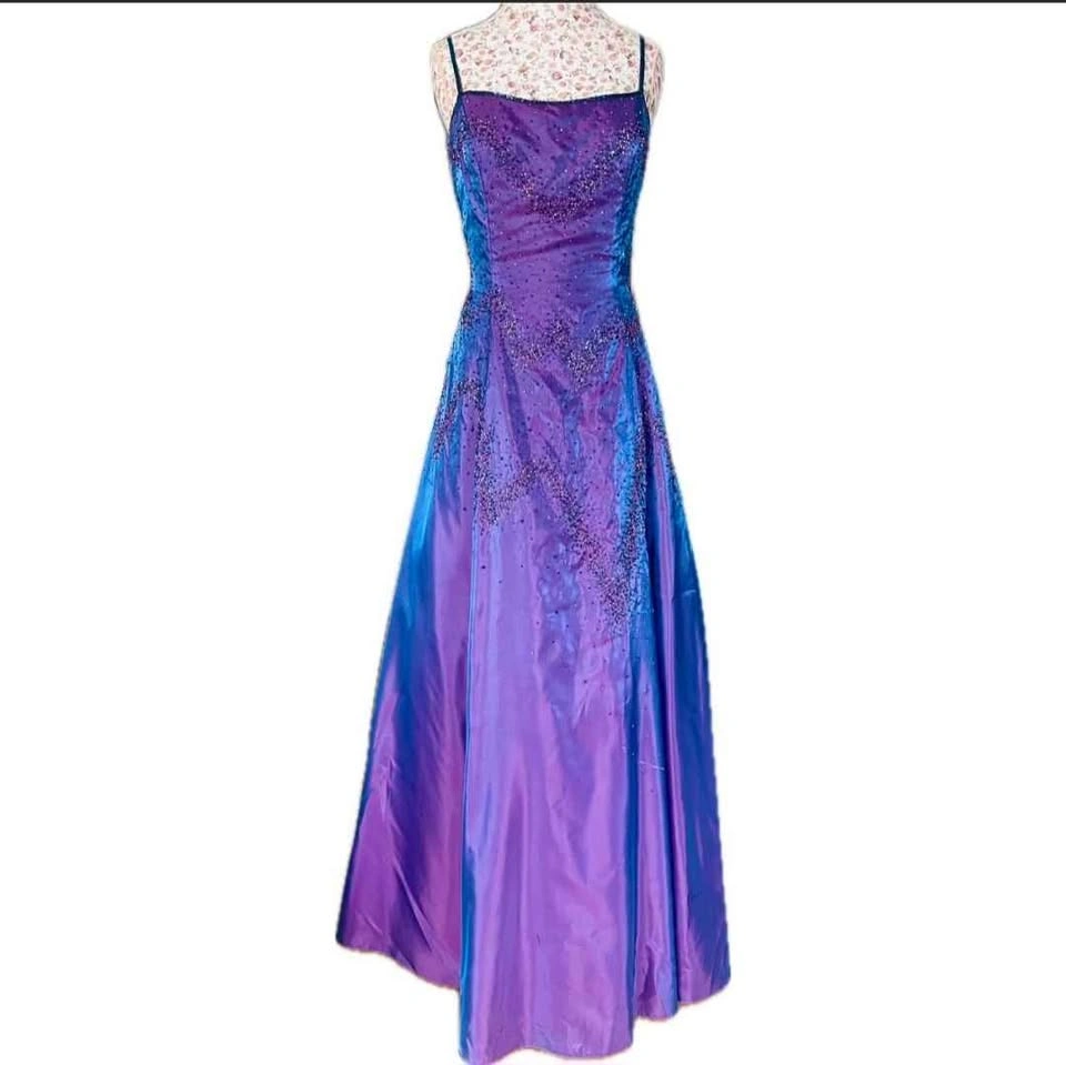 Purple/Blue Beaded Iridescent 90's Vintage Dress - photo 4