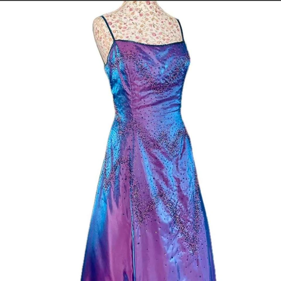 Purple/Blue Beaded Iridescent 90's Vintage Dress - photo 5