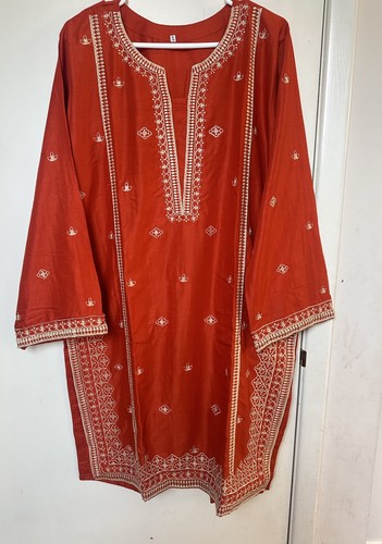 Pakistani Embroidered 2 Piece Shalwar Qameez Size XL Rust - photo 2