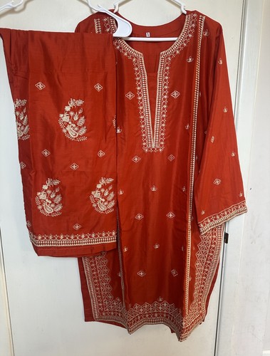 Pakistani Embroidered 2 Piece Shalwar Qameez Size XL Rust - photo 3