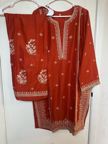 Pakistani Embroidered 2 Piece Shalwar Qameez Size XL Rust - photo 4