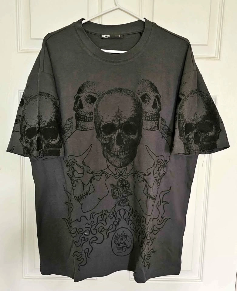Brand New Koton Casual "Dark Skull & Fire" Graphic Tee - Men's M