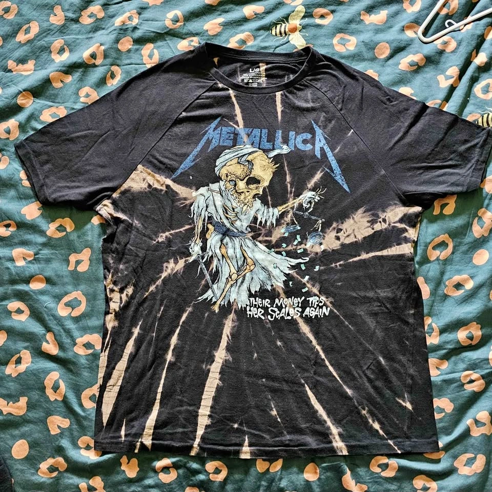 Brand New Metallica "Lady Justice" Spiral Bleach-Dye Graphic Tee