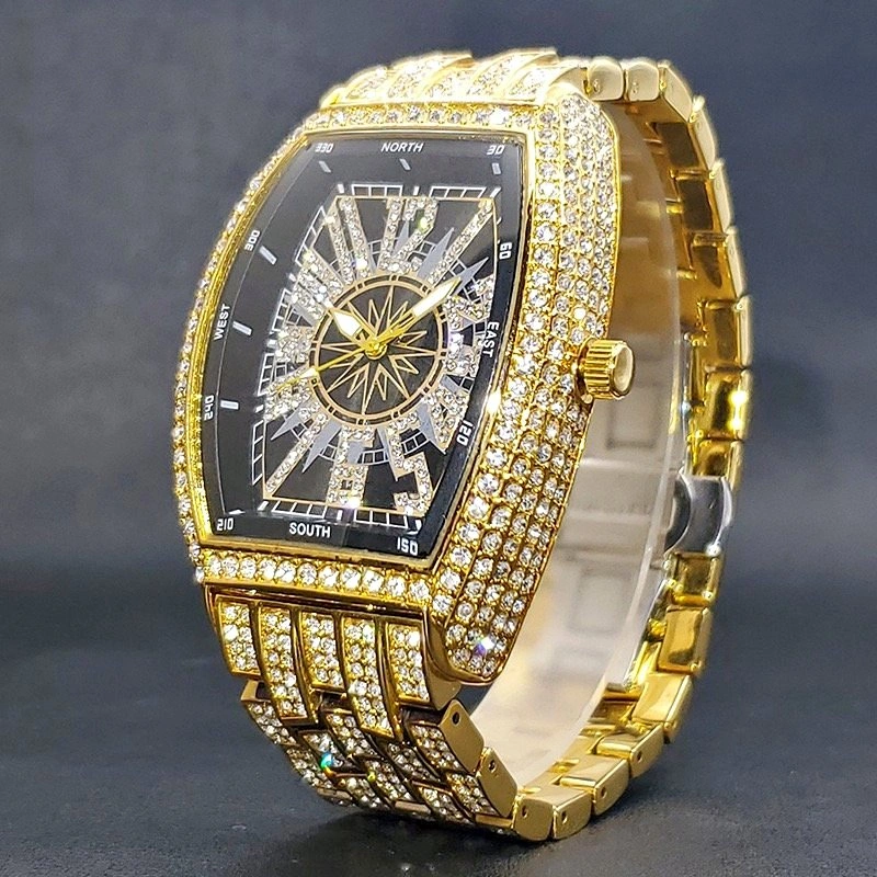 Gold Iced Out Tonneau Watch Diamond Style Luxury Bling