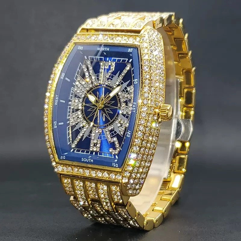 Gold Iced Out Tonneau Watch Diamond Style Luxury Bling - photo 2