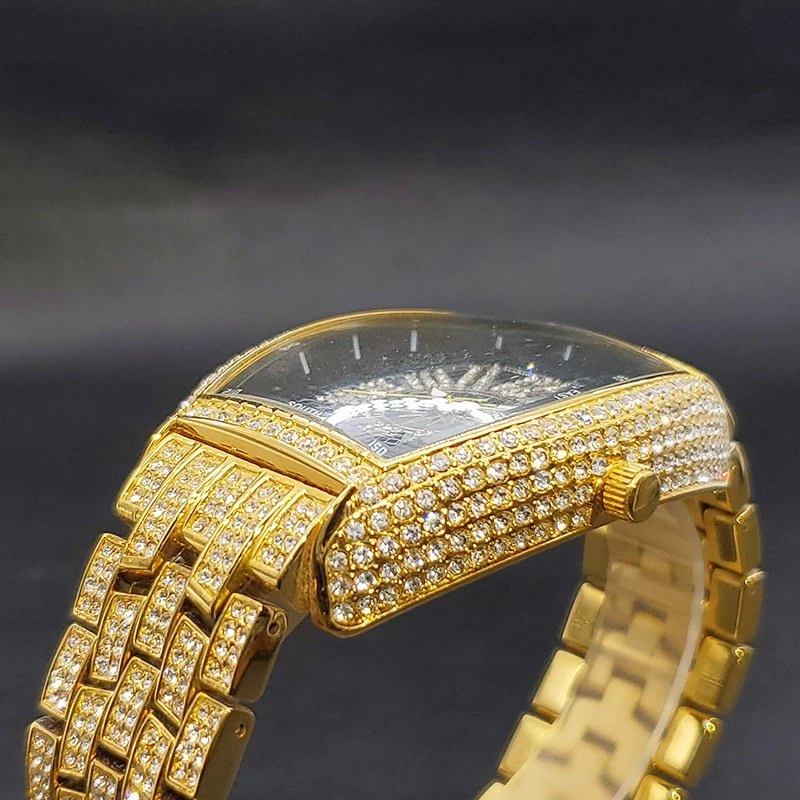 Gold Iced Out Tonneau Watch Diamond Style Luxury Bling - photo 4