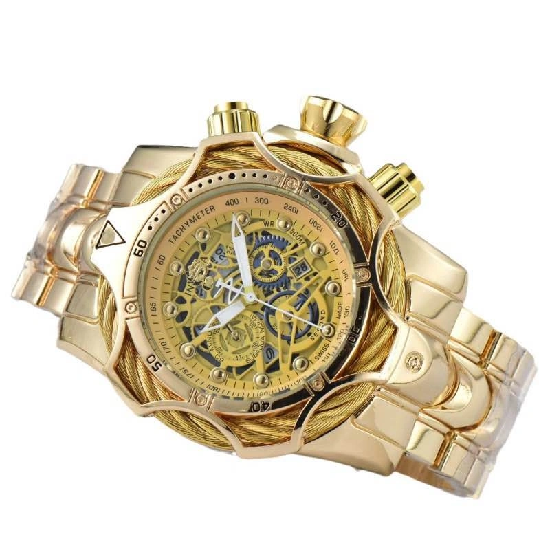 Luxury Gold Skeleton Dial Quartz Watch – 50mm Waterproof - photo 2