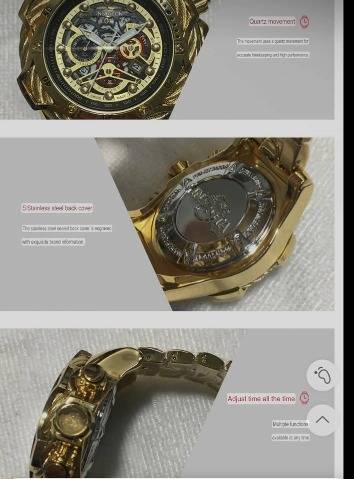 Luxury Gold Skeleton Dial Quartz Watch – 50mm Waterproof - photo 4