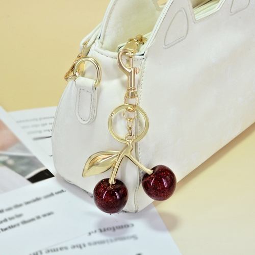 Red Cherry Apple Bag Charm Keychain Resin Metal Brass - photo 2