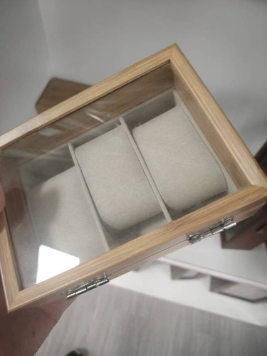 3 Slot Wooden Watch Display Box Organizer Case Glass Top - photo 2