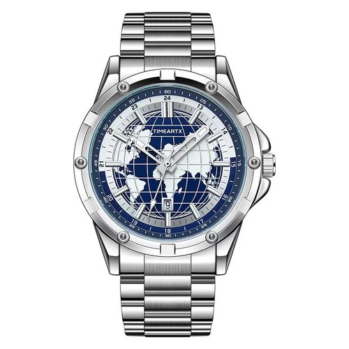 TIMEARTX TA-5130 Men’s World Map Watch Stainless Steel Band