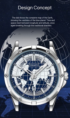 TIMEARTX TA-5130 Men’s World Map Watch Stainless Steel Band - photo 4