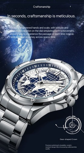 TIMEARTX TA-5130 Men’s World Map Watch Stainless Steel Band - photo 5