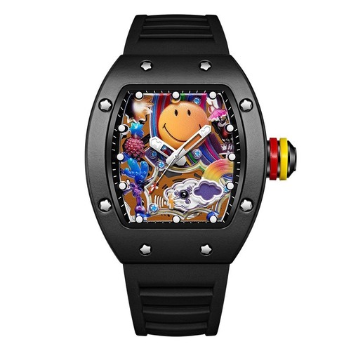 Unisex Cartoon Dial Quartz Watch Tonneau Case Silicone Strap - photo 5