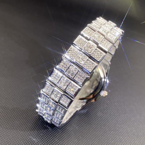 Men’s Iced Out Silver Watch Diamond Style Quartz Luxury Bling - photo 5