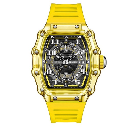 Luxury Skeleton Dial Tonneau Watch Men’s Sport Rubber Strap - photo 2