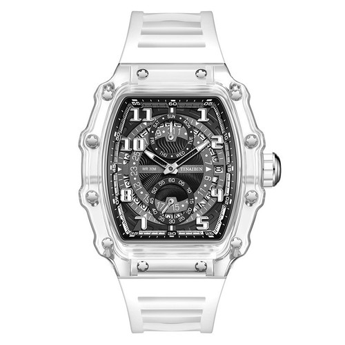 Luxury Skeleton Dial Tonneau Watch Men’s Sport Rubber Strap - photo 3