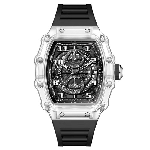 Luxury Skeleton Dial Tonneau Watch Men’s Sport Rubber Strap - photo 4