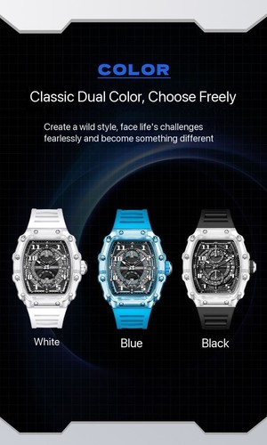Luxury Skeleton Dial Tonneau Watch Men’s Sport Rubber Strap - photo 5