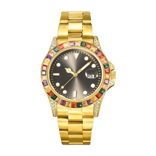 Luxury Rainbow Crystal Bezel Quartz Watch Gold Tone - photo 2