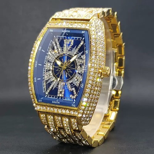 Gold Iced Out Tonneau Watch Diamond Style Luxury Bling
