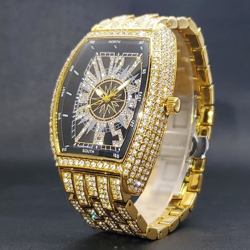 Gold Iced Out Tonneau Watch Diamond Style Luxury Bling - photo 2