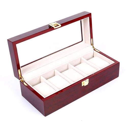 New 6-Slot Unisex Wood Watch Box Case