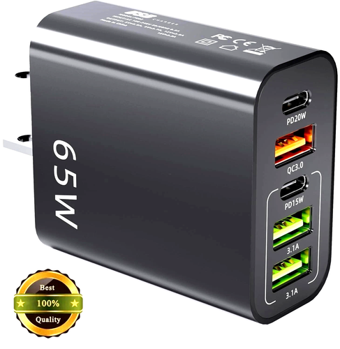 65W 5-Port USB Fast Wall Charger (3 USB-A & 2 USB-C) - 2 Pack