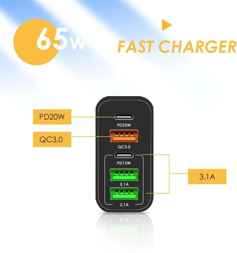 65W 5-Port USB Fast Wall Charger (3 USB-A & 2 USB-C) - 2 Pack - photo 3