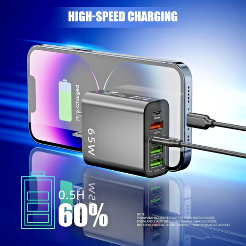 65W 5-Port USB Fast Wall Charger (3 USB-A & 2 USB-C) - 2 Pack - photo 5