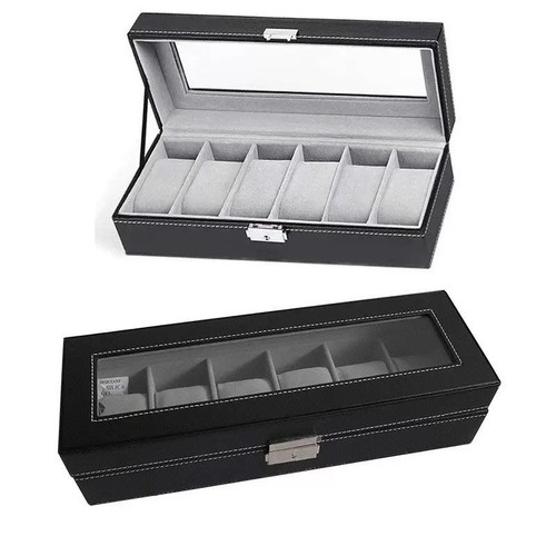 Luxury 6-Slot Watch Display Box – Black Leather Organizer - photo 2