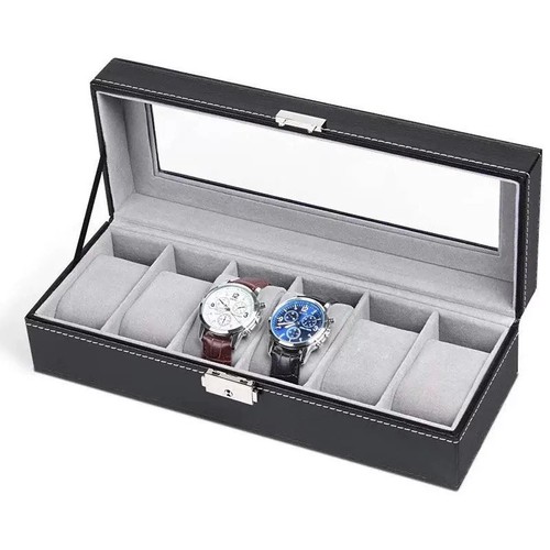 Luxury 6-Slot Watch Display Box – Black Leather Organizer - photo 4