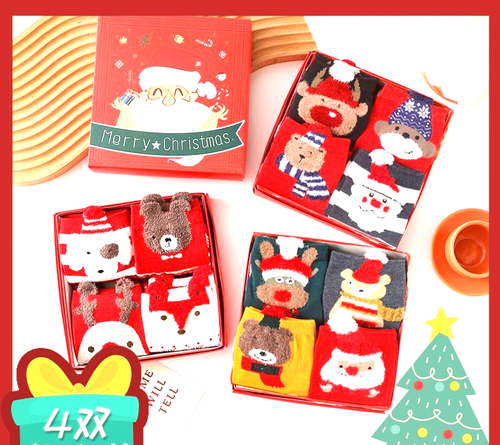 4 Pair Christmas Gift Box Women's Socks Santa Claus