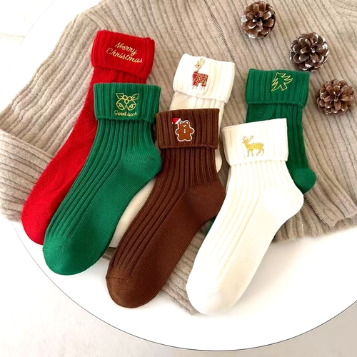 Kids Winter Cotton Cartoon Embroidery Socks 3 Pairs