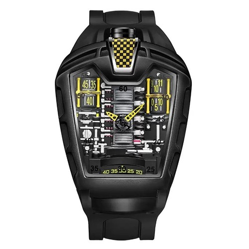 Men’s Racing Style Skeleton Quartz Watch Tonneau Case Sport